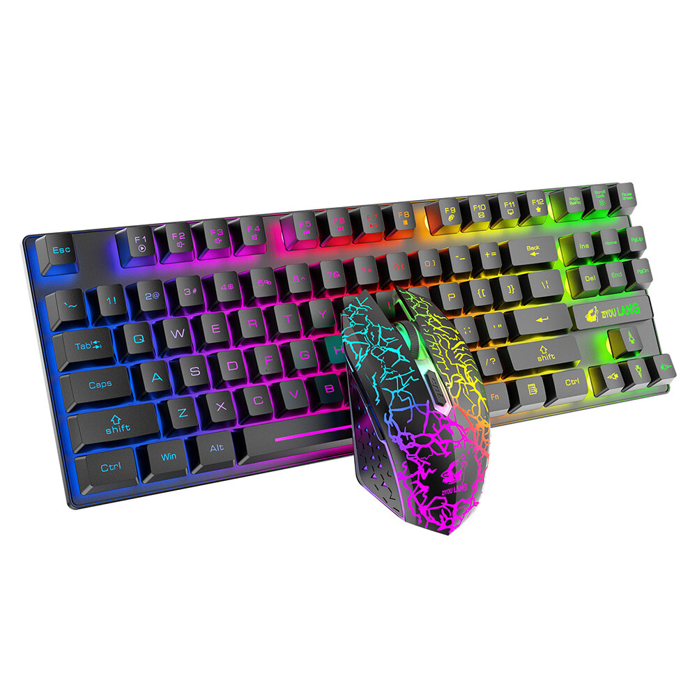 ZIYOULANG T87 Wireless Keyboard Mouse Set 87 Keys 2.4GHz Wireless Rechargeable Colorful Backlit Keyb