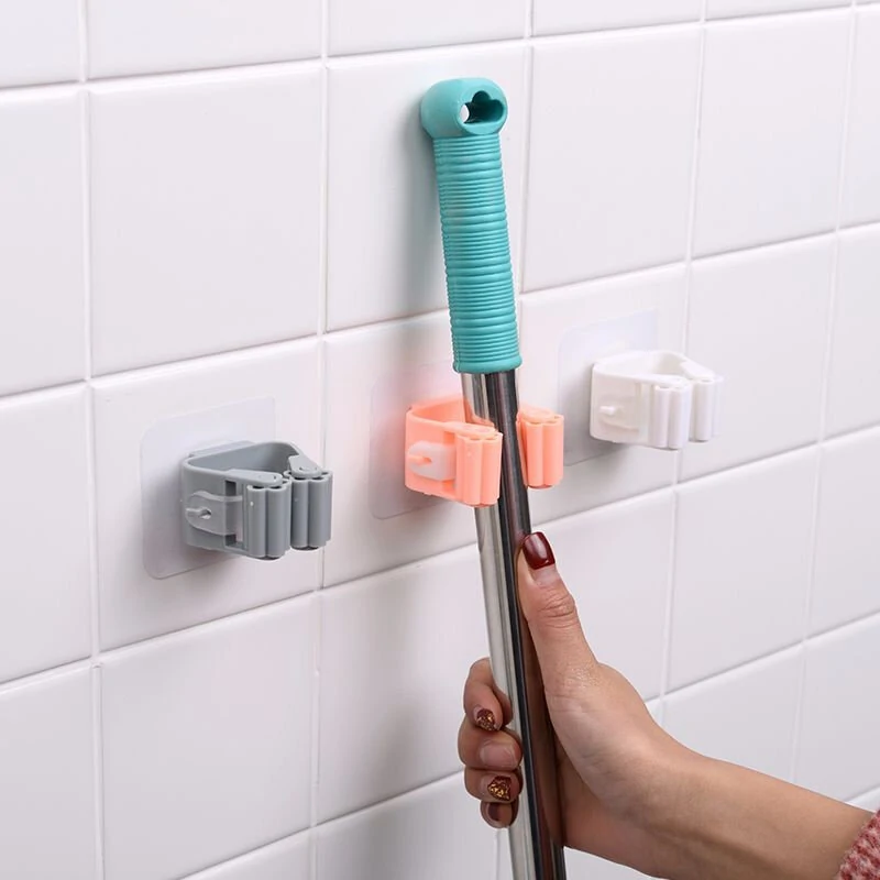 1pcs mop broom hook wall mounted mop holder household adhesive storage broom hanger mop hook racks kitchen bathroom organizer