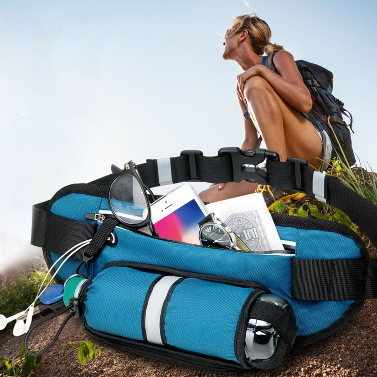 Outdoor Sports Waist Bag Phone Bag Crossbody Bag With Bottle Holder For Running Hiking Climbing