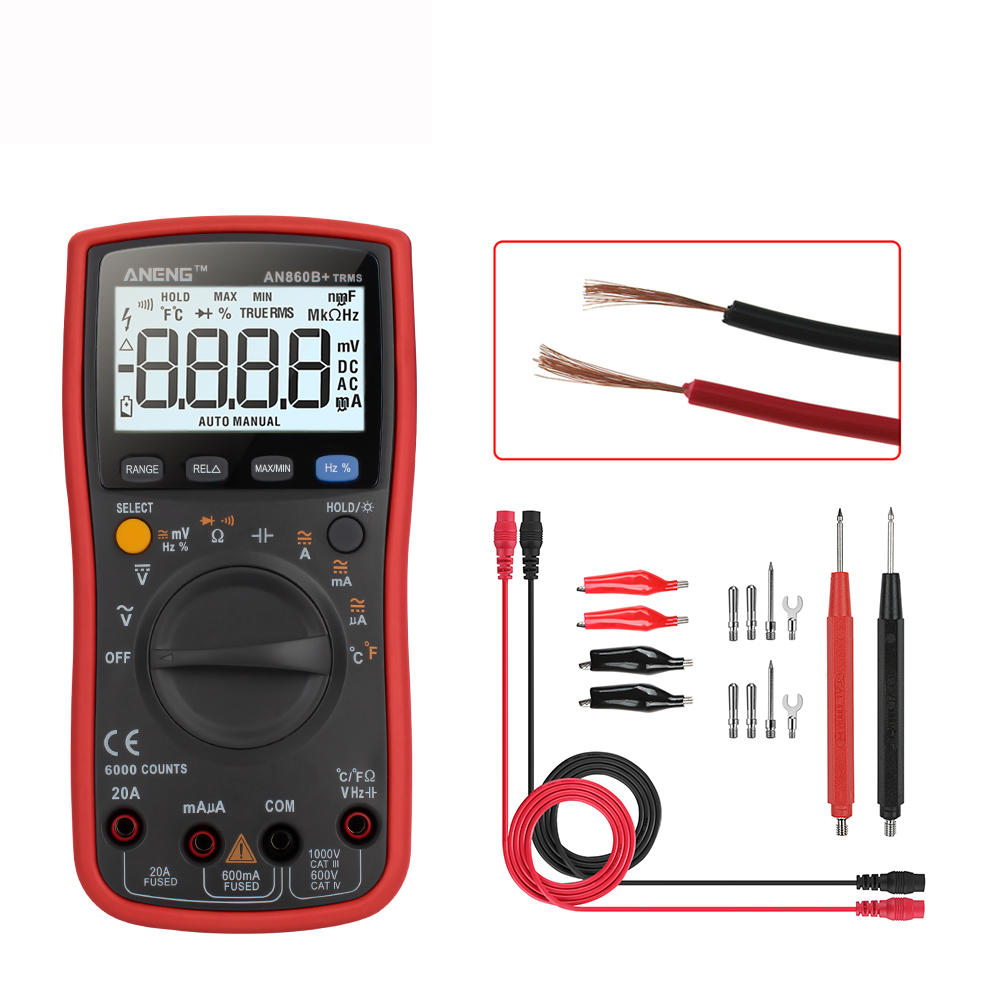 

ANENG AN860B+ LCD 6000 Counts Digital Multimeter Backlight AC/DC Current Voltage Resistance Frequency Temperature Tester