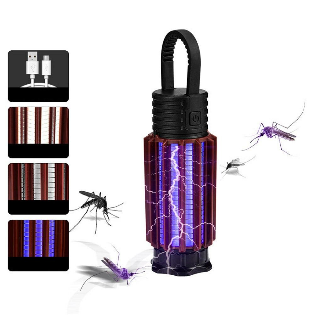 ضوء التخييم المحمول 2 في 1 للخارج، مصباح قاتل البعوض القابل لإعادة الشحن عبر USB مع فخ حشرات UV للمنزل والفناء الخلفي