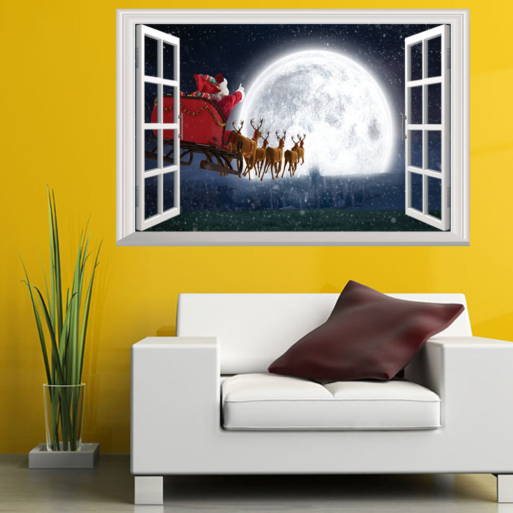 1 Pc Santa Claus Deer Pattern Christmas Series PVC Printing Self-adhesive Home Decor For Bedroom Liv