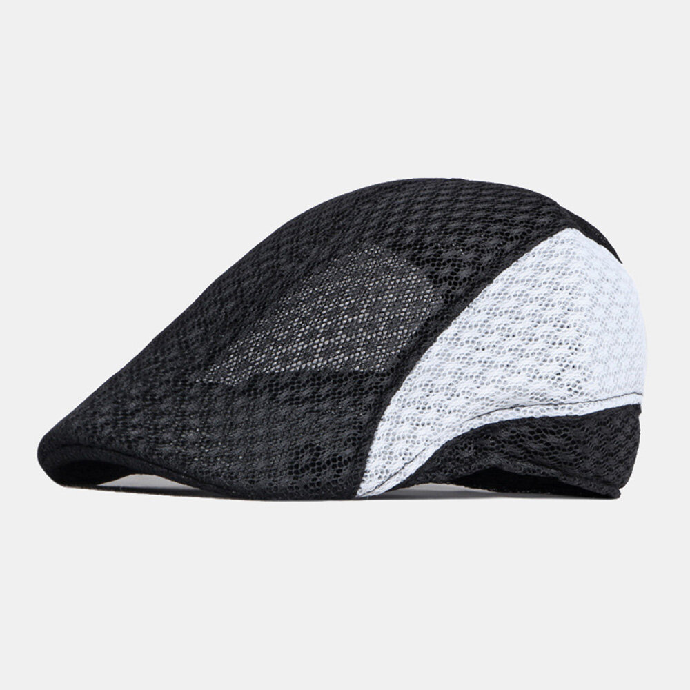 Men Newsboy Cap Polyester Contrast Colors Patchwork Outdoor Mesh Breathable Sunshade Forward Hat Beret Flat Cap