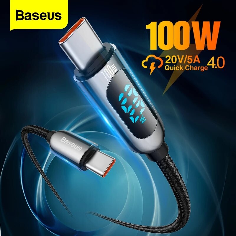Baseus 100W LED Display USB-C to USB-C PD Power Delivery Cable E-mark...