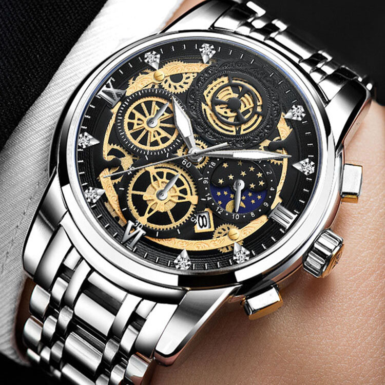 3 Colors Stainless Steel Alloy Men Business Fashion Waterproof Round-shaped Quartz Watches