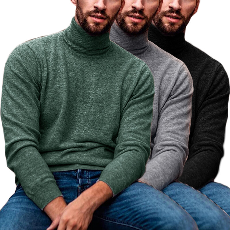 Pull à col roulé à manches longues pour hommes Pulls confortables et décontractés Automne Hiver Vêtements tricotés chauds