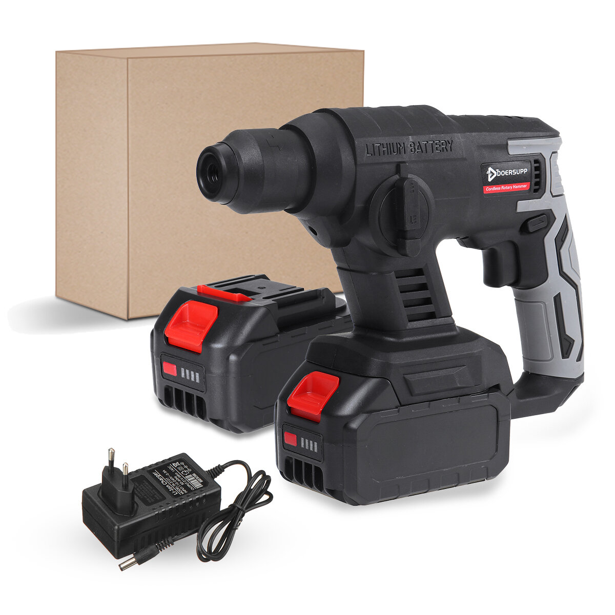 Doersupp Brushles Cordless Electric Rotary Hammer Drill Battery Indicator Rechargeable Impact Hammer Drill Tool W/ 1/2 B
