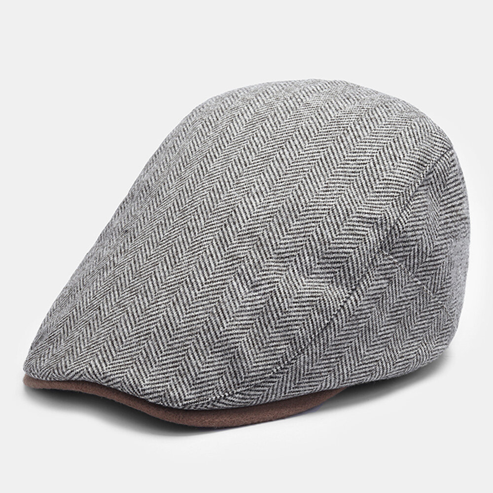 Unisex Stripe Pattern Felt Berets Plain Wild Casual Sunshade Warm Forward Hat Flat Hat Newsboy Paint