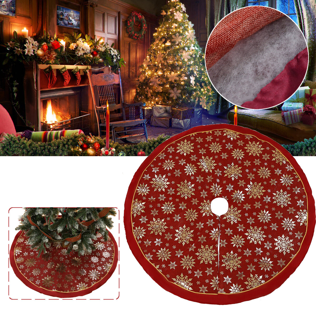 

120cm Stitched Santa Christmas Snowflake Skir Tree Skirt for Home New Year 2020 Christmas Fancy Decoration