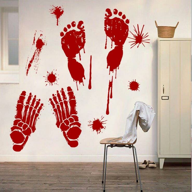 Halloween muursticker bloedige handafdruk voetafdrukken vloer klampt zich vast horror sticker Hallow