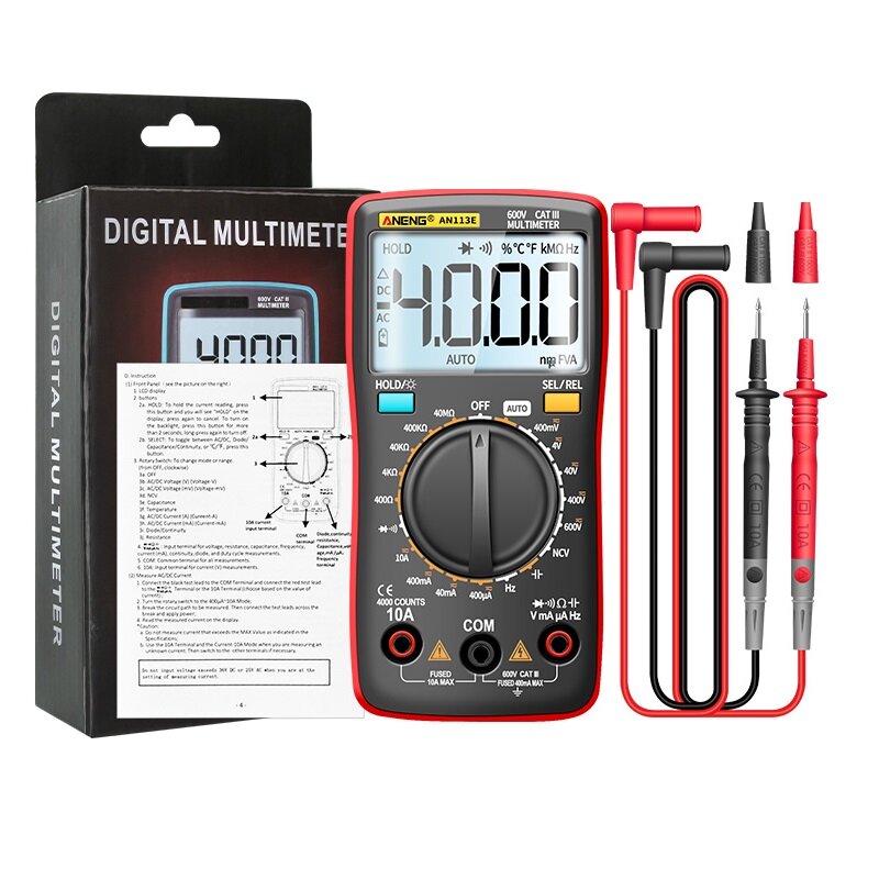 ANENG AN113E Automatic Range Digital Multimeter AC DC Voltage 4000 Counts Ammeter Voltage Tester Resistance NCV Ohm Test