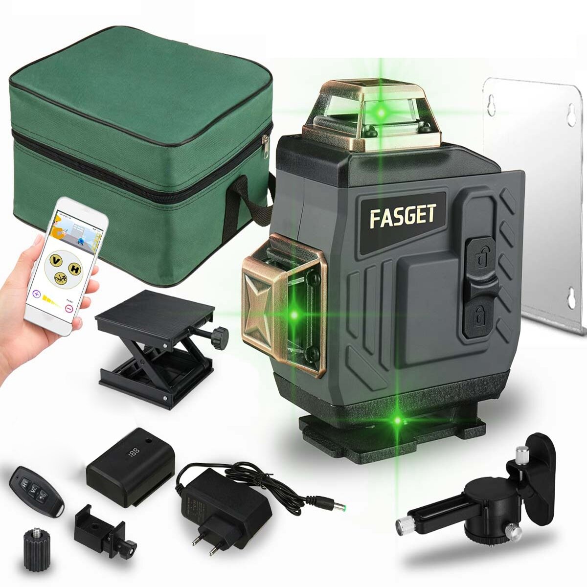 FASGet APP-besturing 16 lijnen 4D laserniveau Zelfnivellerend 360 horizontaal en verticaal kruis Sup