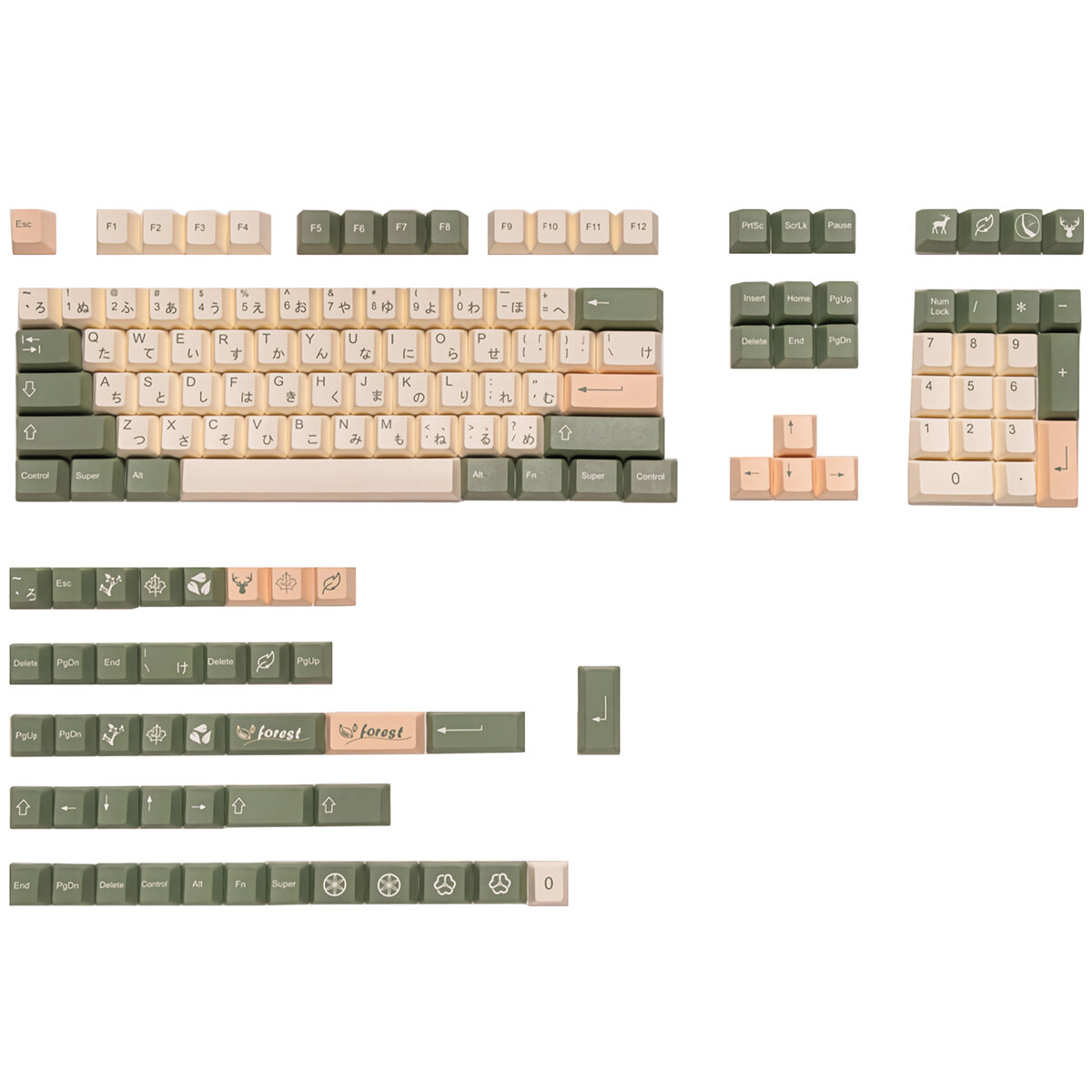 

144 клавиши Fairy Forest Keycap Set Japanese Cherry Profile Forest Green PBT Keycaps for 61/64/68/84/87/96/104/108 клави
