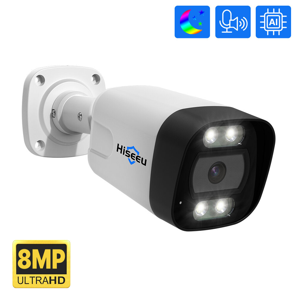 Hiseeu HB718-PA 4K 8MP POE IP Camera Intelligent Night Vision P2P Motion Detection Two-way Audio H.265 Waterproof Outdoor CCTV Safety Camera for Home Use