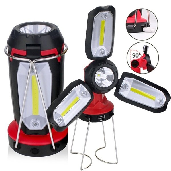 Lanterna de acampamento de 1200mAh com carregamento USB, ajustável em vários ângulos e com 6 modos de luz LED para emergências