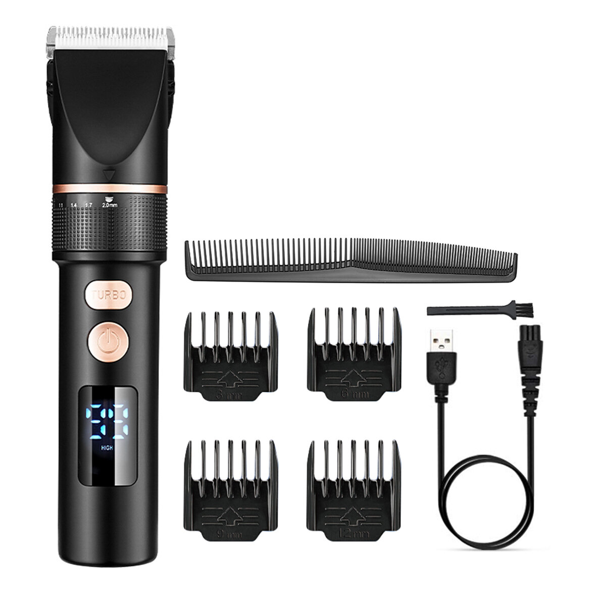 

Men's LCD Electric Hair Clipper USB Charging 2 Gears Hair Shaver W/ 4 Limit Combs