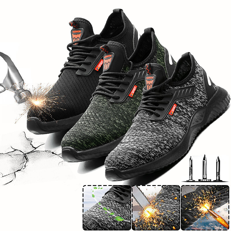 Scarpe da lavoro per uomo con punta in acciaio, realizzate in mesh traspirante, sneakers antiforatura per escursioni e jogging.