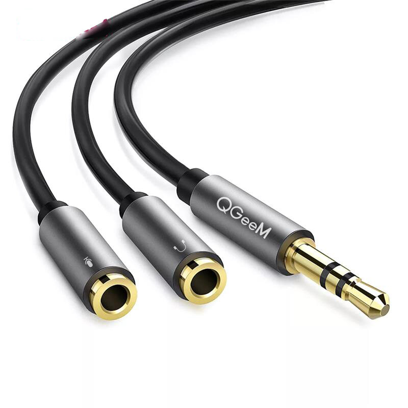QGeeM 3.5mm Audio Splitter Cable 3.5mm 1 Male to 2 Female Mic Y Splitter AUX Cable Headset Splitter Adapter for Computer