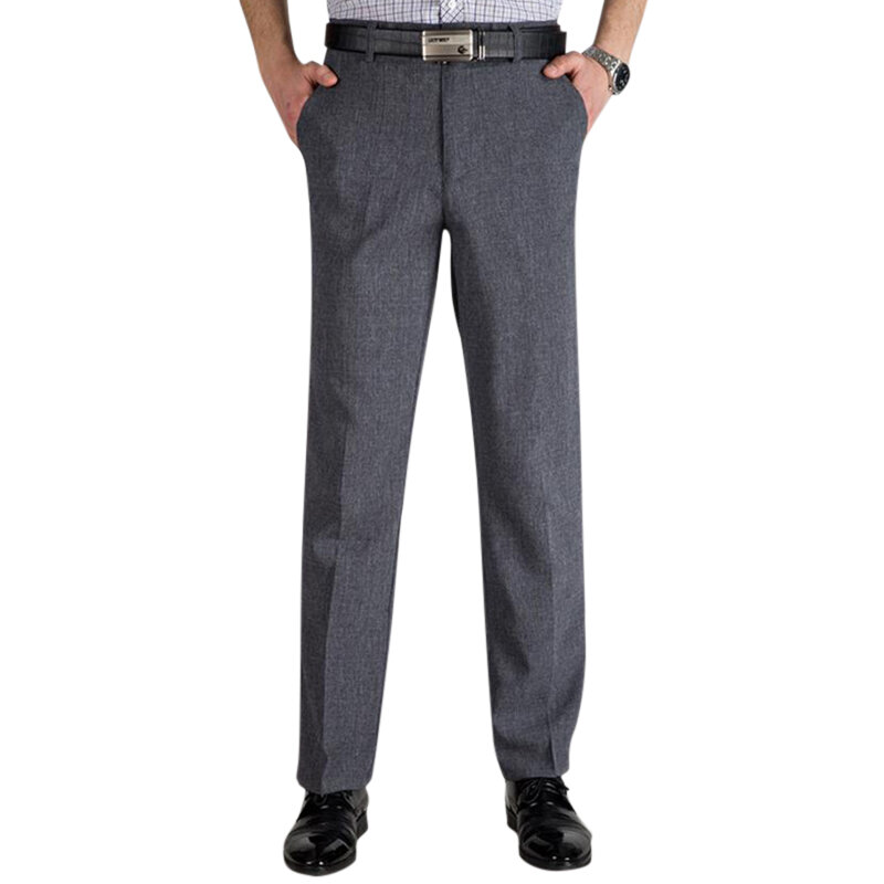 Men's Business Cotton Thin High Rise Loose Zipper Fly Casual Dress Pants