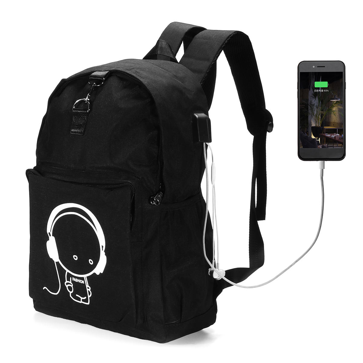 14 Inch Night Luminous Travel School Laptop Backpack USB Charging Earphone Port Anti-Theft Bag  
