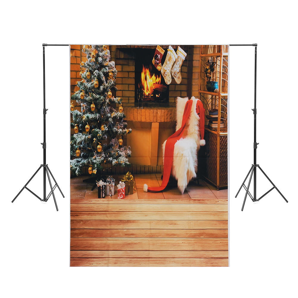 5x7ft Christmas Tree White Chair Stocking Fireplace Photography Backdrop Studio Prop Background