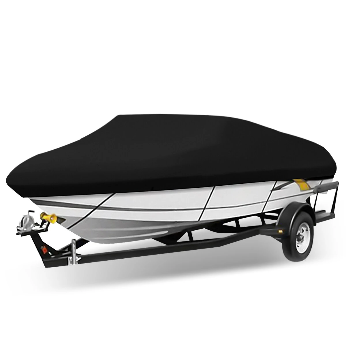ELuto 11 13ft 14 16ft 17 19ft 20 22ft V shape Boat Cover Waterproof UV Protected Heavy Duty 210D Trailerable Canvas Black