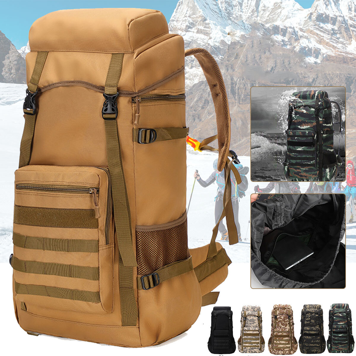 70L Outdoor Waterproof Military Tactical Backpack Camping Hiking Backpack Trekking Camouflage Travel