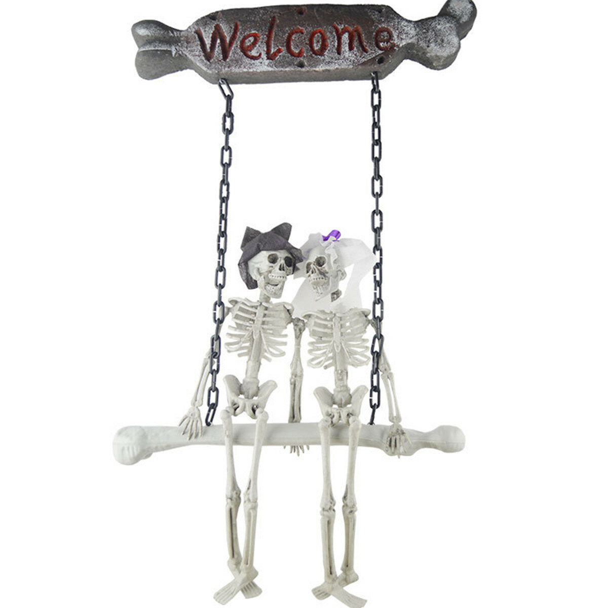 

Halloween Decorations Couple Skeleton Hanging Ghost Prop Scary Haunted House Outdoor Indoor - White