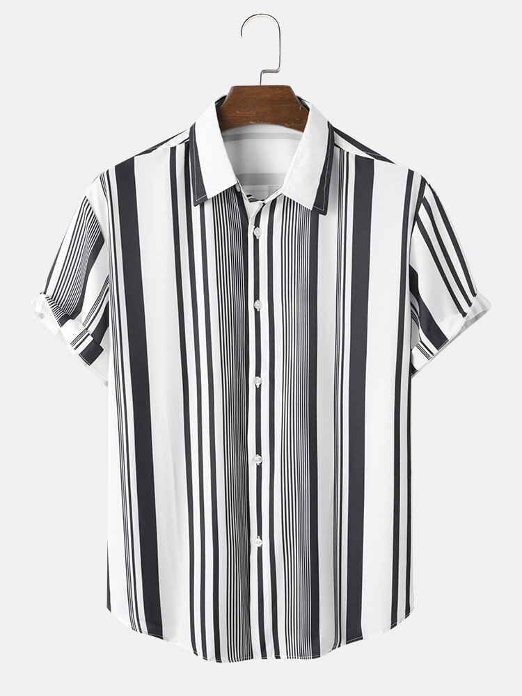 Men Multi Striped Graphic Soft Curved Hem Comfy Breathable Shirts