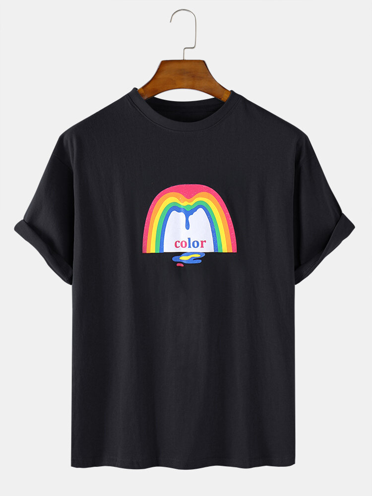 Heren T-shirt met ronde hals, regenboog en grafische print, ronde hals en korte mouwen