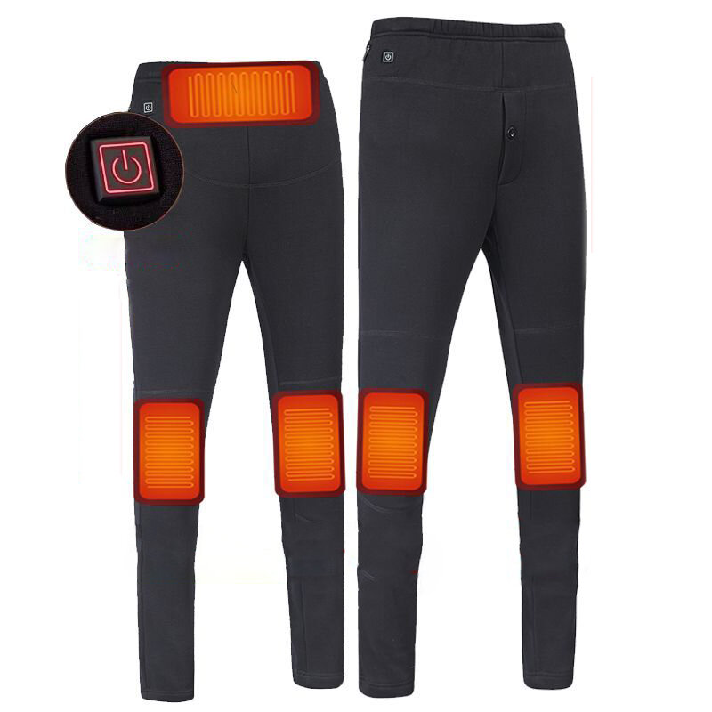 TENGOO 3-rychlostní elektrické vyhřívané teplé kalhoty pro muže, ženy, USB, vyhřívaná základní vrstva, elastické, vyhřívané kalhoty s dlouhým rukávem pro kempování