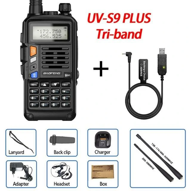 BaoFeng UV S9 Plus Walkie Talkie Tri Band 10W Powerful 10W CB Radio Transceiver VHF UHF 10W 10km Long Range up of uv 5r Portable Radio 2xAntenna