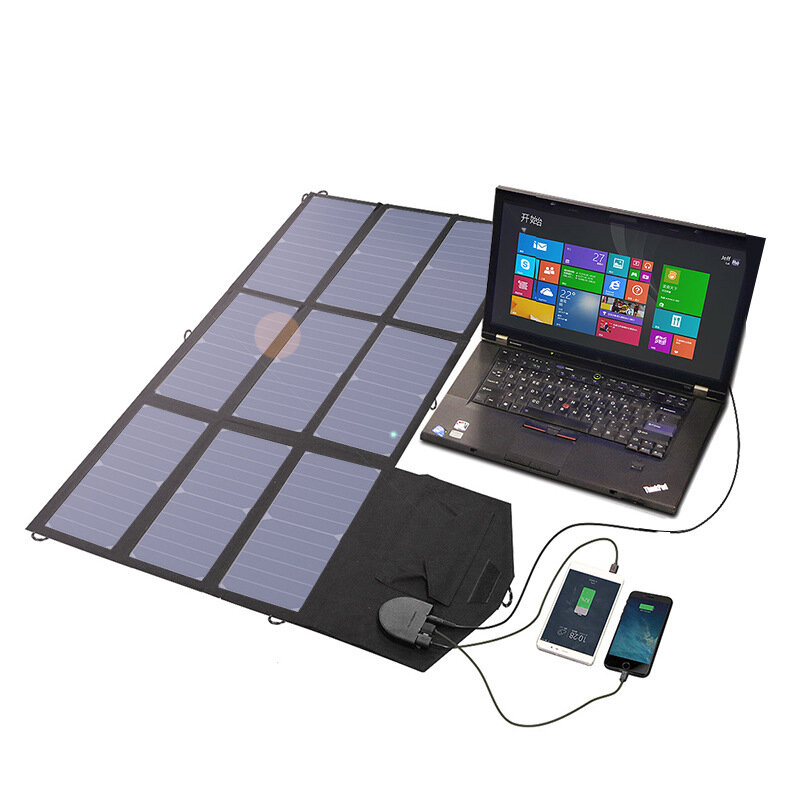 ALLPOWERS 18V 60W Składany panel słoneczny do kempingu z podwójnym portem ładowania, ładowarka słoneczna do ładowania akumulatorów na zewnątrz, wędrówki, laptop/telefon
