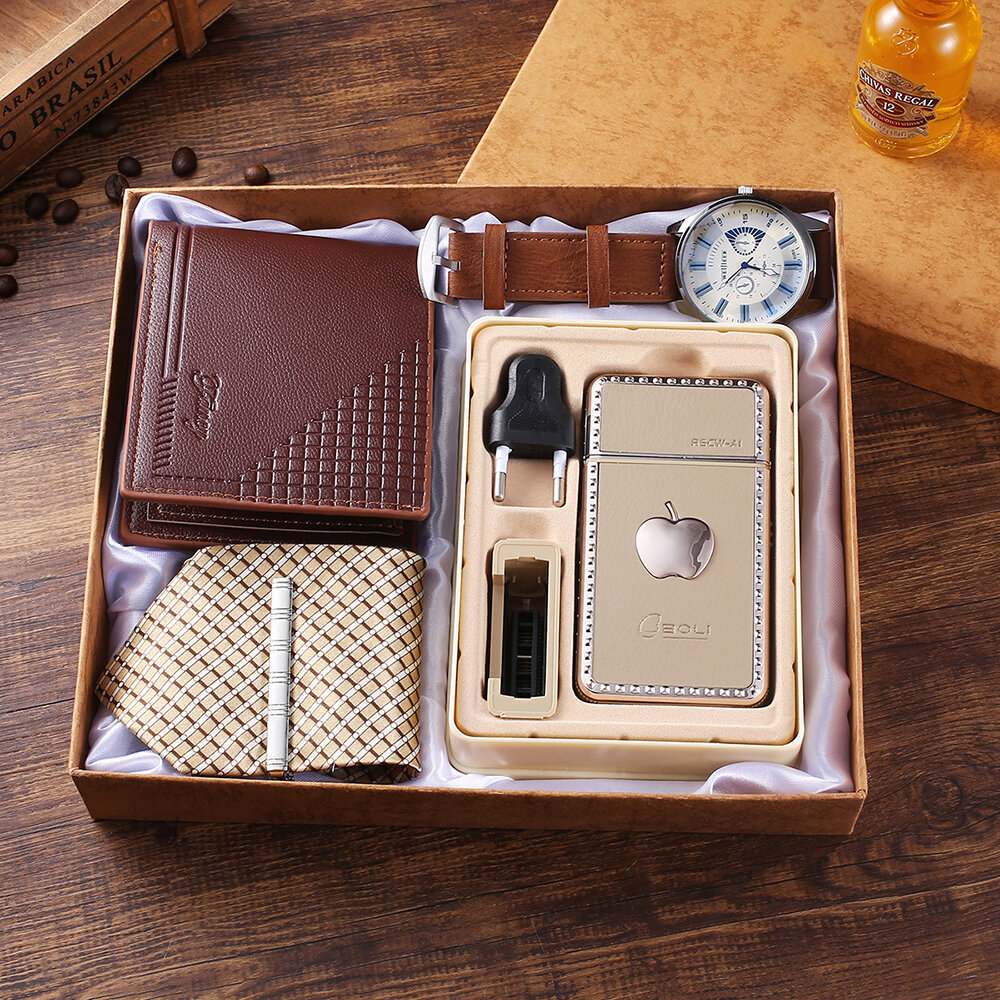 4 Pcs Men Watch Set Quartz Watch Tie Wallet Shaver Father's Day Gift Thanksgiving Christmas Gift