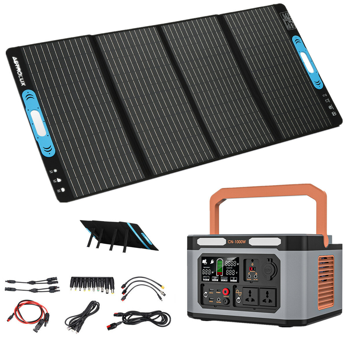 Astrolux FSP200 200W solare pannello con 1000W Power Station impostato per campeggio telefoni tablet Van RV Travel