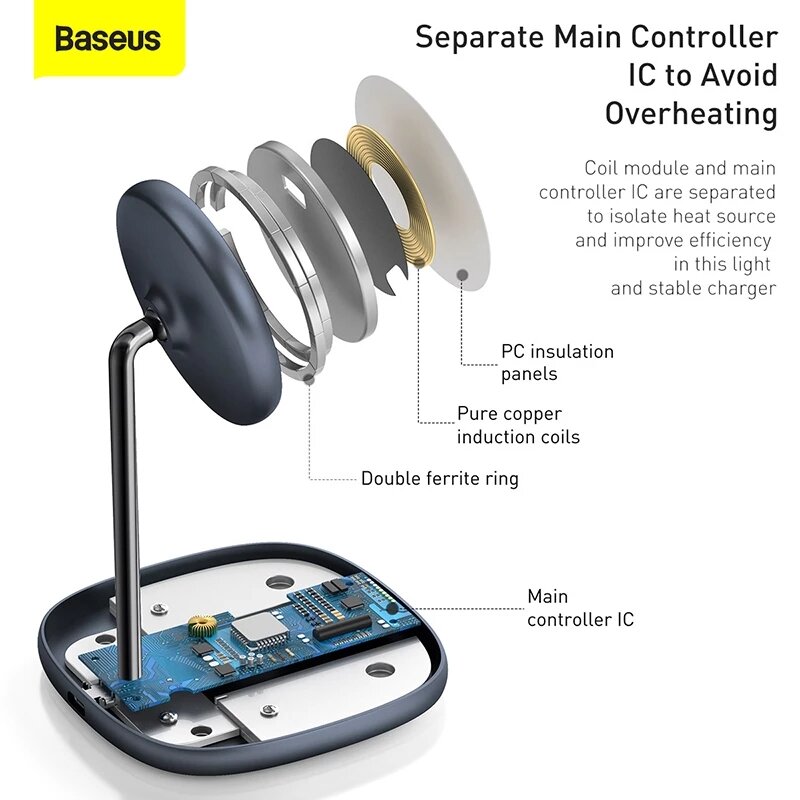 Baseus15W磁気ワイヤレス充電器高速ワイヤレス充電パッド磁気電話Stand HolderiPhone12専用/ iPhone12ミニ用/ iPhone 12用Pro / iPhone12Pro用最大