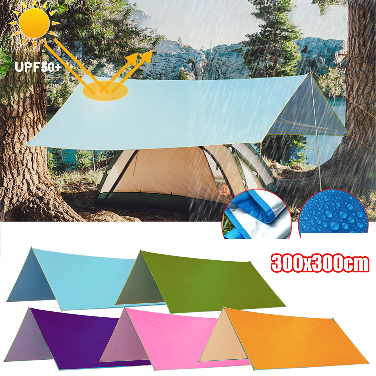 3x3m multifunción Anit-UV tienda de campaña lluvia sol sombra toldo refugio hamaca estera de Picnic para acampar senderismo viajes