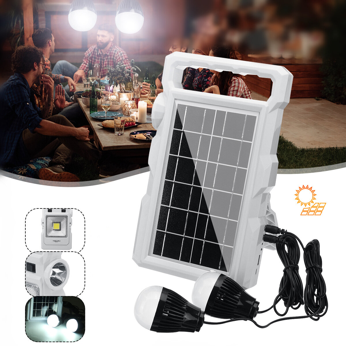 2400mAh Solar Panel Work Light Rechargeable Storage Generator System LED Camping Light Outdoor Fishing Searching Lamp