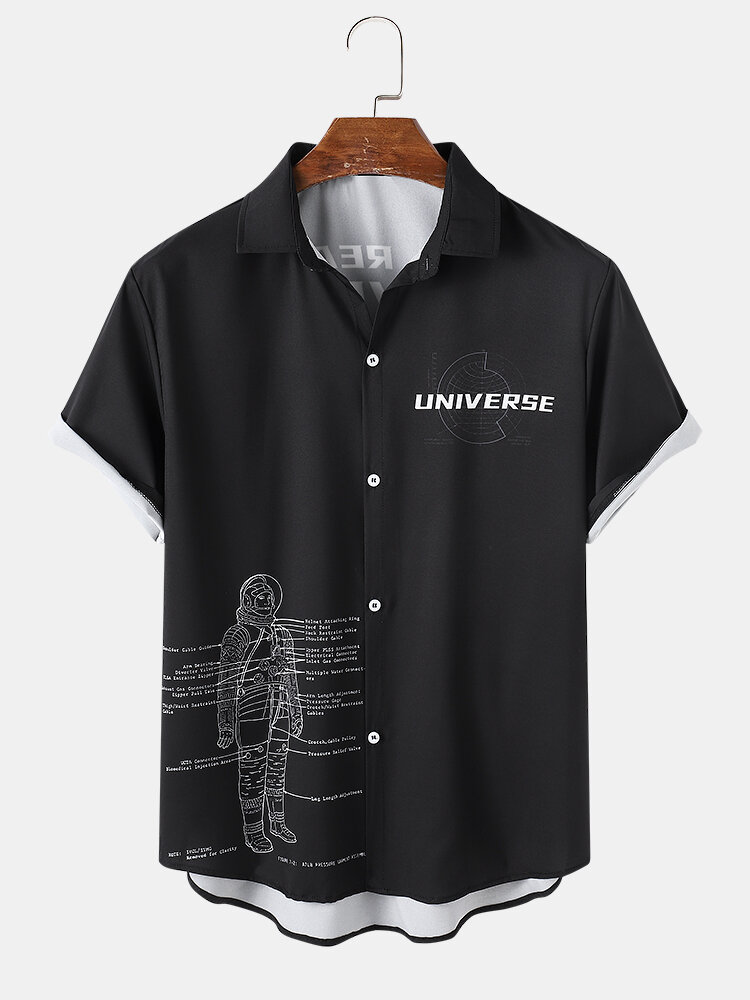 Heren casual astronaut brief cartoon shirts met korte mouwen