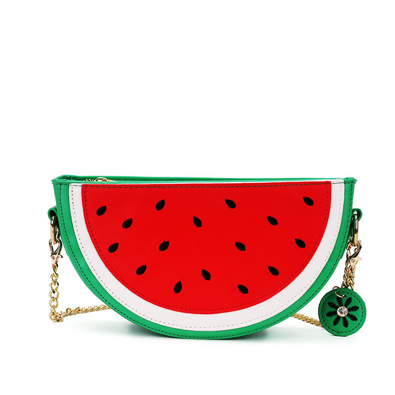 Women PU Leather Orange Watermelon Fruit Shoulder Bag Chain Strap Phone Crossbody...