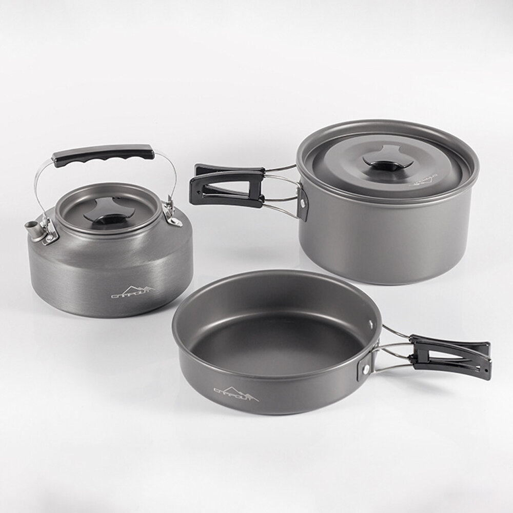 Кемпинг 3 предмета: складная сковорода, кастрюля и заварной чайник из алюминиевого сплава, портативная посуда для пикника и кемпинга.