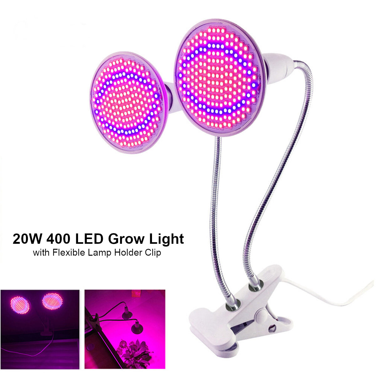 Dual Heads 20W LED Plant Grow Light with Lamp Holder Clip For Home Indoor Vegetable Flowers AC85-265