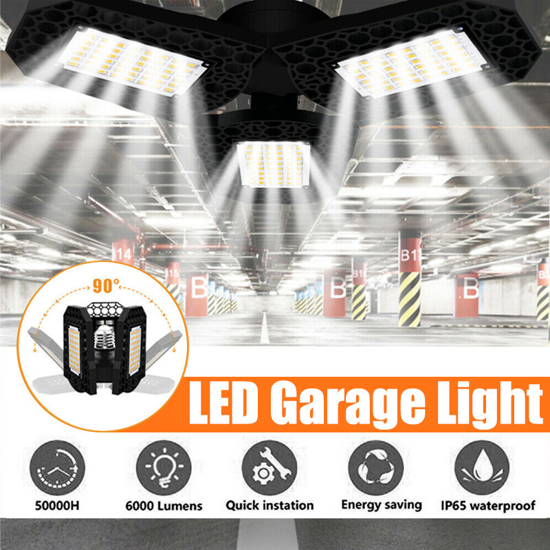 40W E27 Deformable 108LED Garage Light Bulb Waterproof Foldable Fixture Ceiling Workshop Night Lamp 