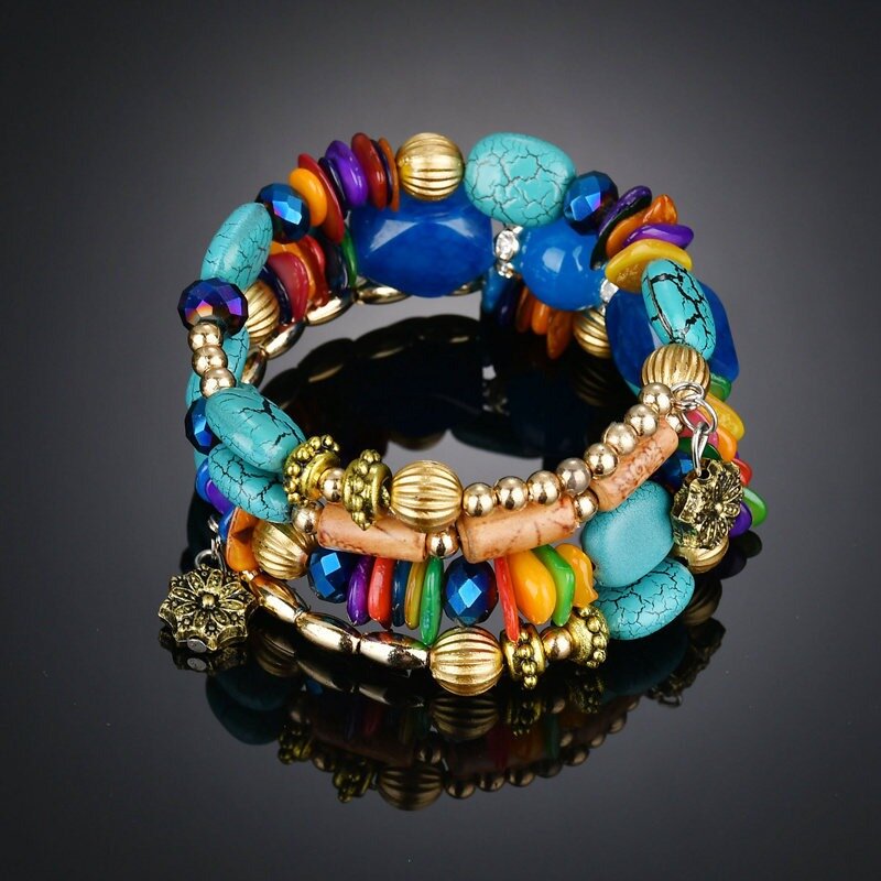 Retro Turquoise winding armband multi-layer natuursteen armband voor mannen vrouwen