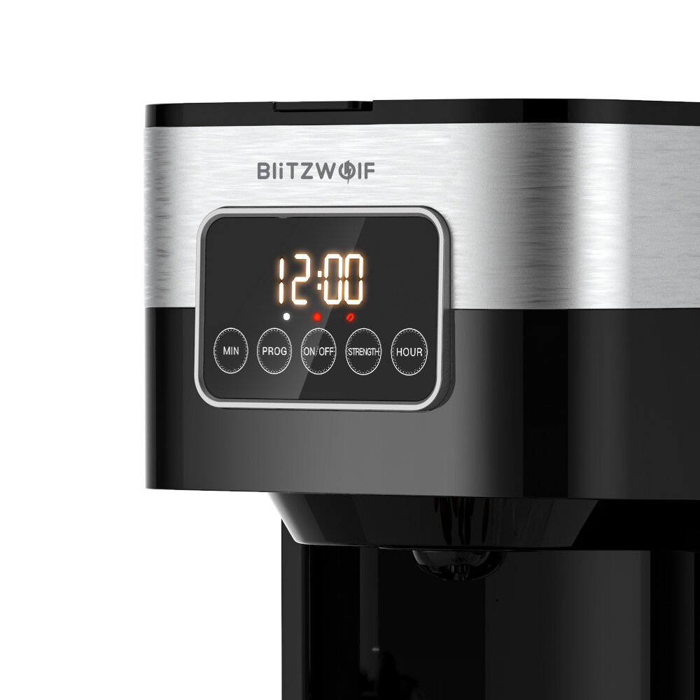 BlitzWolf®BW-CMM1ドリップコーヒーメーカー、12カップカラフ、取り外し可能なフィルターバスケット、ディレイブリュータイマー、30秒アンチドリップ、クリアウォーターウィンドウ、自動シ