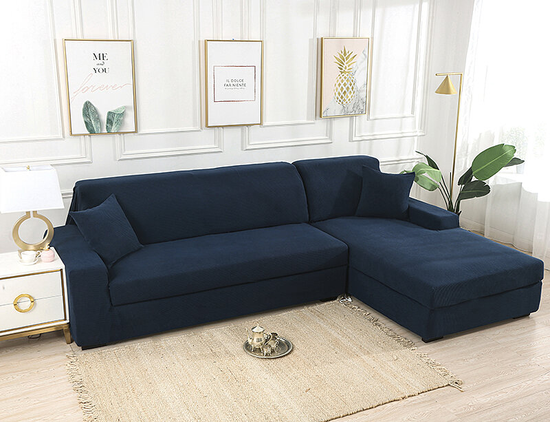 Dark Blue Stretch Elastic Sofa Cover Solid Non Slip Soft Slipcover Washable Couch Furniture Protecto
