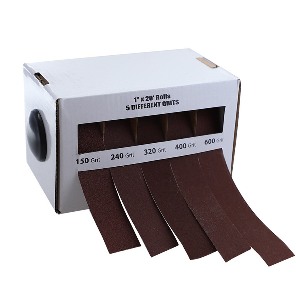 Drillpro 5 rollos de papel de lija extraíbles de 25 mm x 6 m en caja, surtido de rollos de papel de lija abrasivo para t