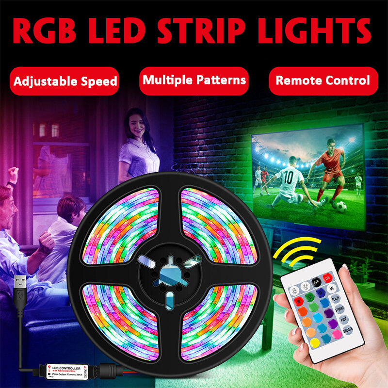 

1M/2M/3M/4M/5M 2835 SMD USB RGB Waterproof LED Strip Light Outdoor Home Lamp 5V + 24Keys Remote Control