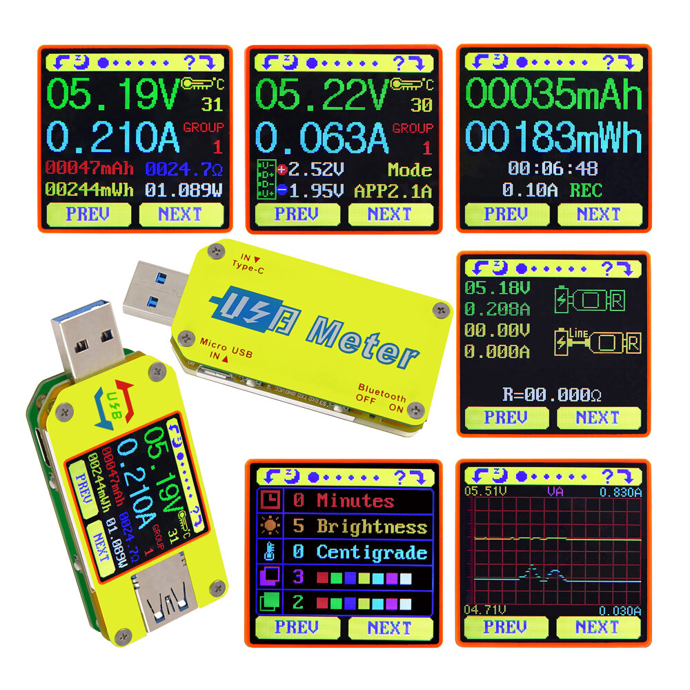 

RIDEN® UM34/UM34C For APP USB 3.0 Type-C DC Voltmeter Ammeter Voltage Current Meter Battery Charge Measure Cable Resista