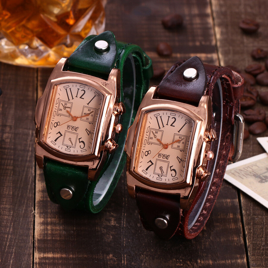 Fashion Colorful Luxury Retro Leather Strap Time Display Quartz Watch